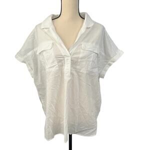 J. Jill Women's White 100% Cotton Lagenlook Boxy Beachy Sheer Top Blouse Se XL
